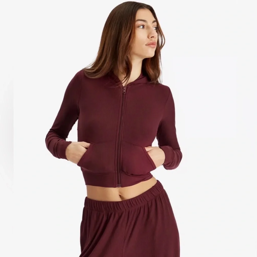 New Skims Soft Lounge Zip Up Hoodie Bordeaux - Picture 1 of 5